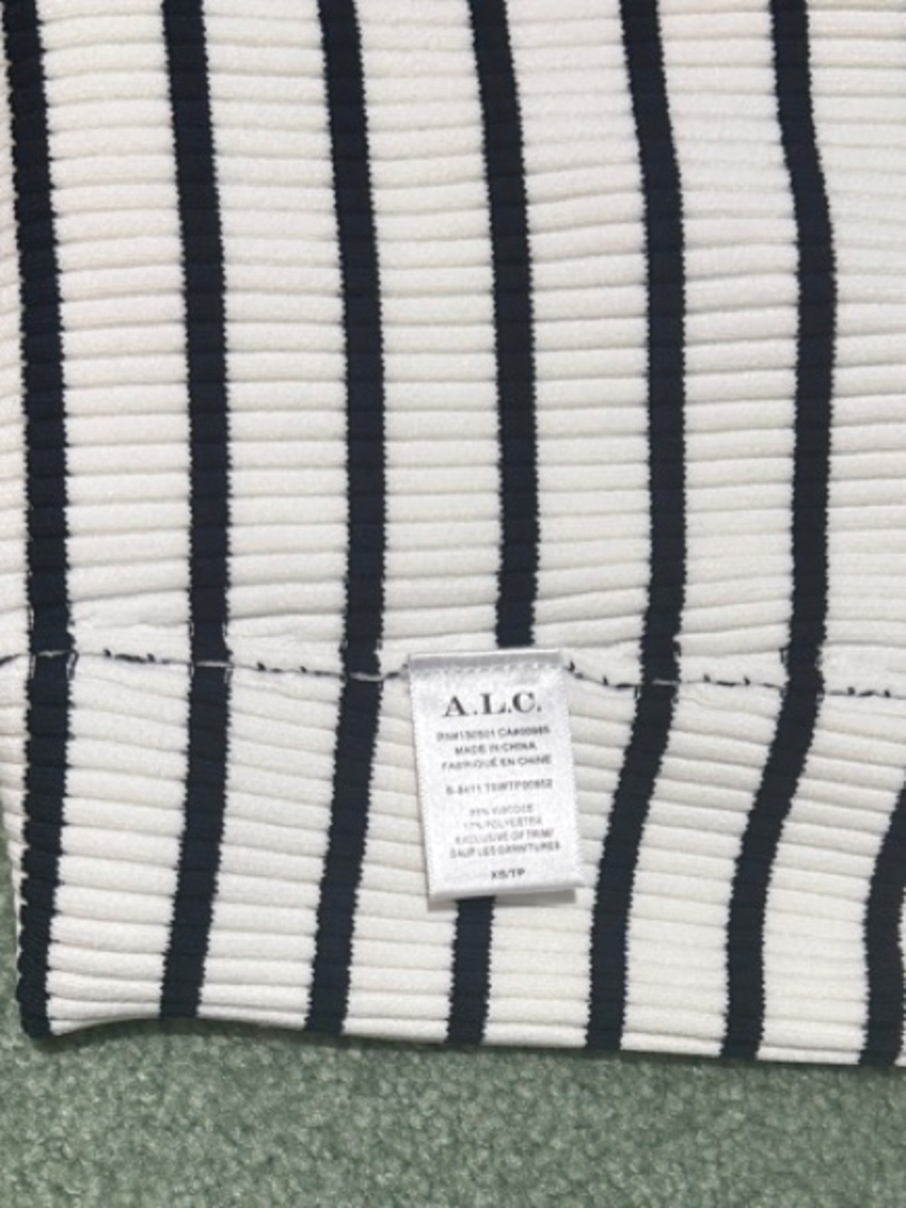 NWOT A.L.C. Anya Striped Off-White and Dark Navy Striped Ribbed Knit Top - Picture 8 of 13